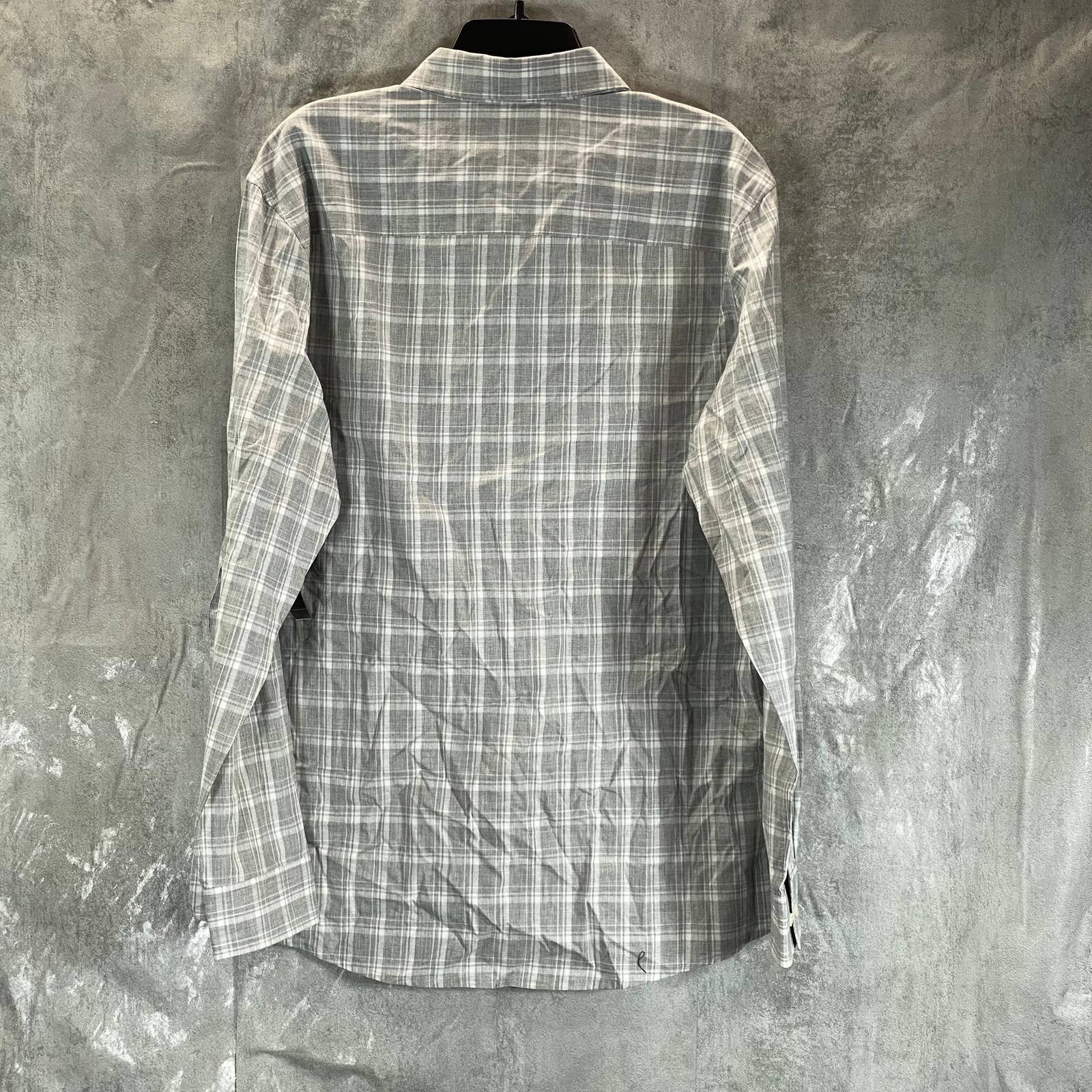 ALFANI Men's Grey Heather Caro Plaid Classic-Fit Long-Sleeve Button-Up Shirt SZL