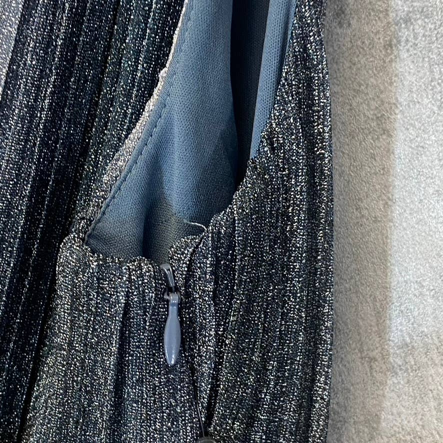 VINCE CAMUTO Women's Gunmetal Metallic Stripe Deep V-Neck Sleeveless Gown SZ 4