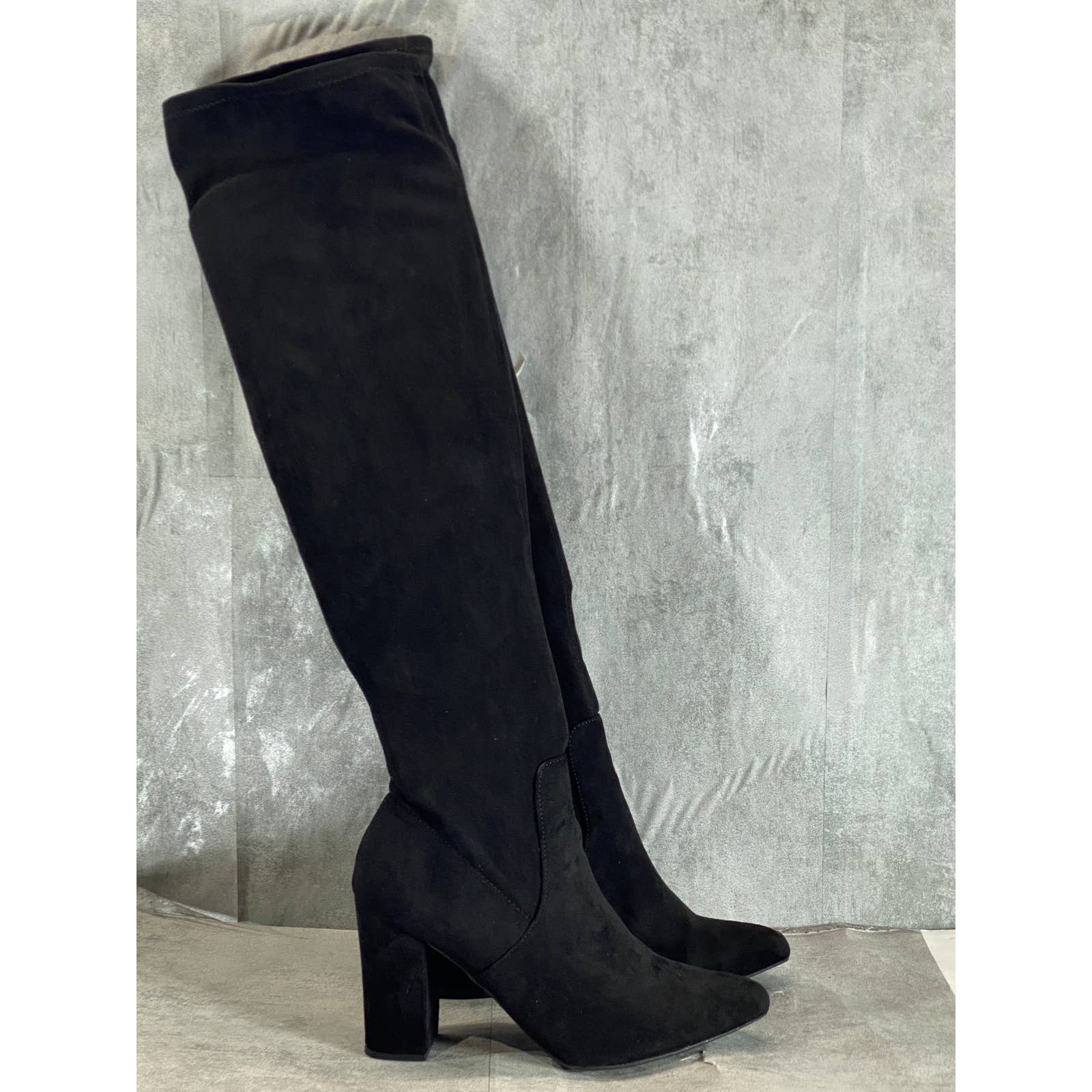 WILD PAIR Women's Black Micro Bravy Over-The-Knee Stretch Block-Heel Boots SZ9.5