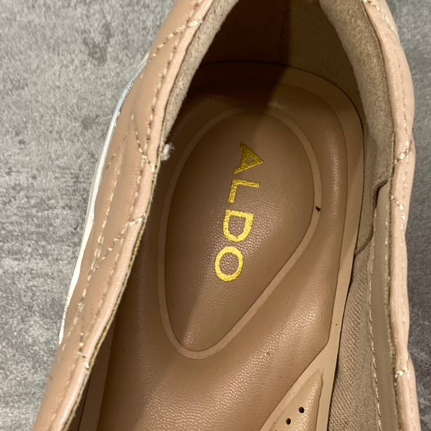 ALDO Women's Nude Quilten Leather Square-Toe Slip-On Sneakers SZ 8.5