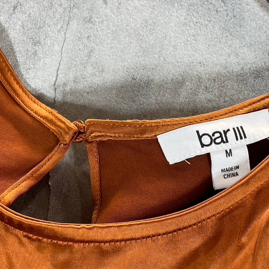 BAR III Women's Rich Camel Satin Scoop-Neck Short Sleeve Tie-Hem Top SZ M