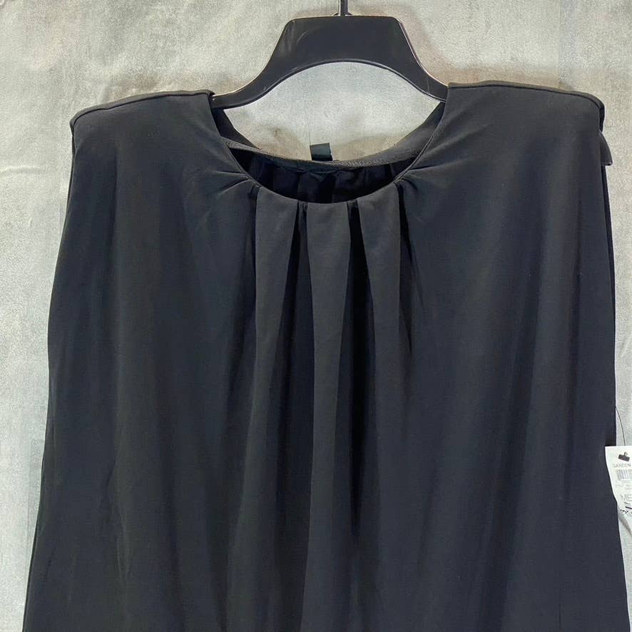 ALFANI Women's Deep Black Pleated Crewneck Cap-Sleeve Top SZ M