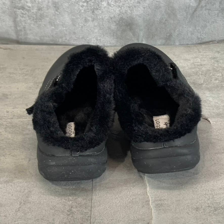 CLARKS COLLECTION Women's Black Leather Roseville Faux-Fur Slip-On Clogs SZ 6.5