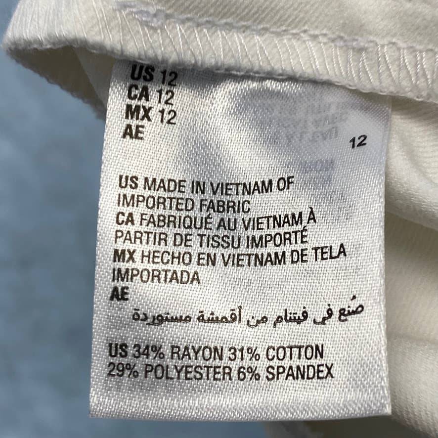 ALFANI Women's Bright White Comfort High-Rise Fringe-Hem Pull-On Pants SZ 12