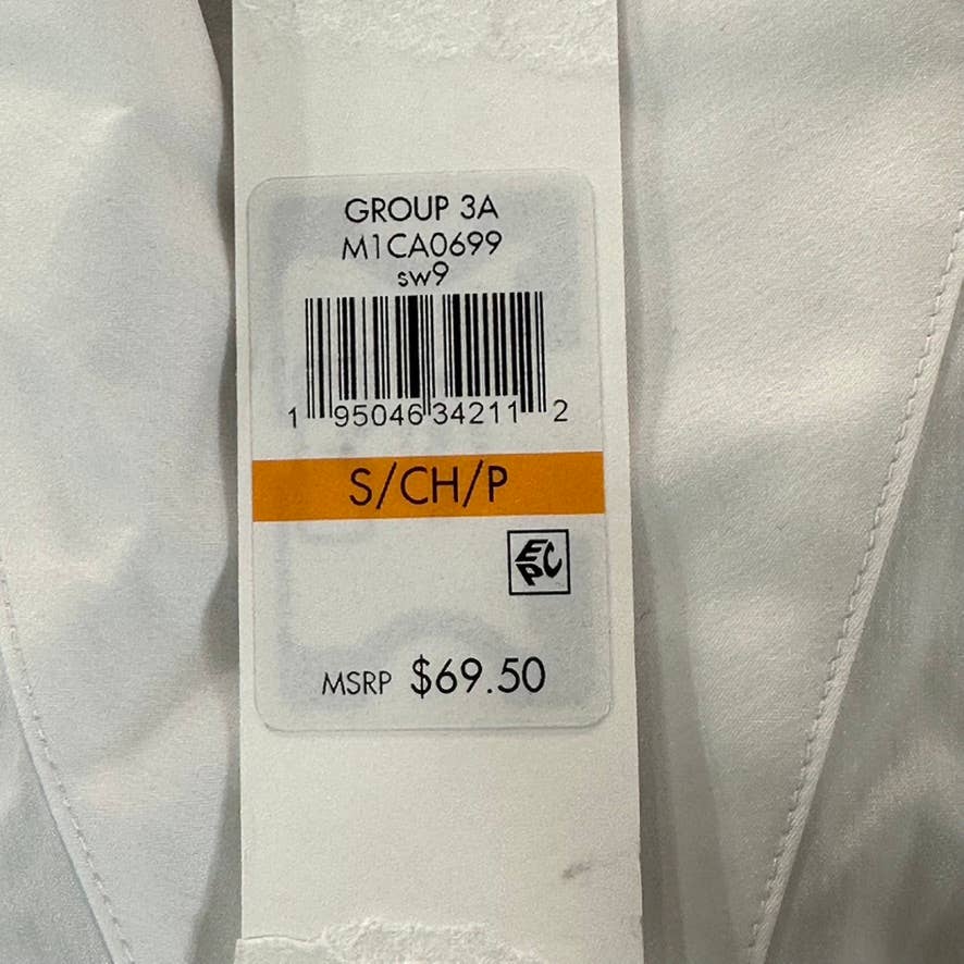 CALVIN KLEIN Women's Soft White V-Neck Tie Elbow Sleeve Top SZ S