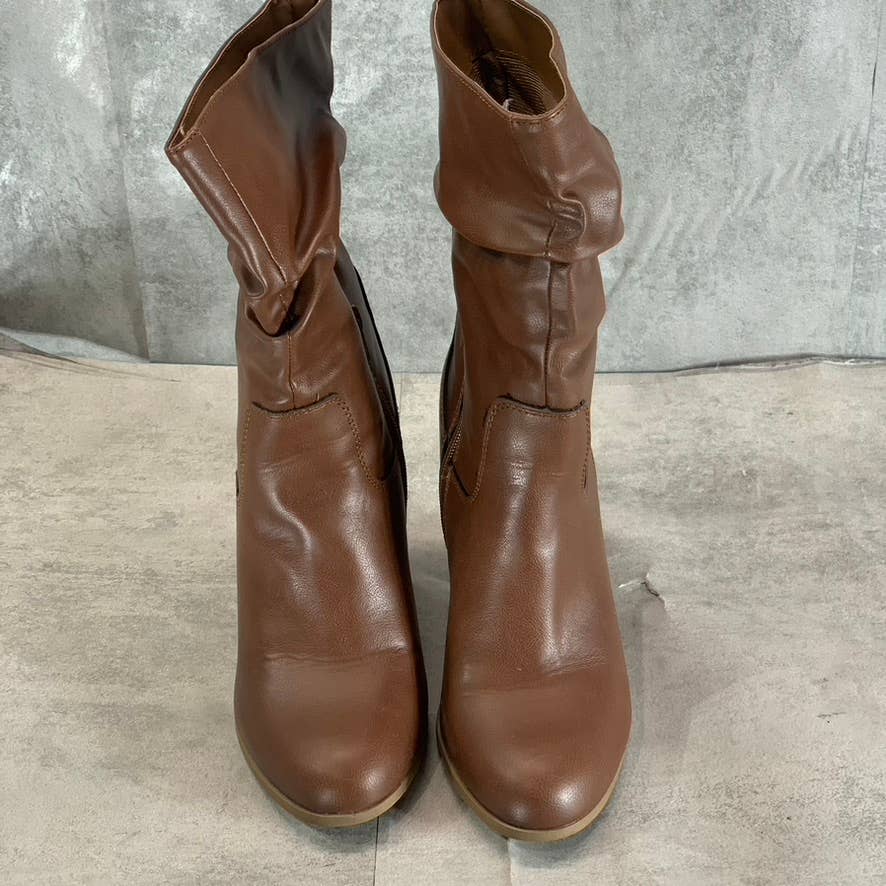 STYLE & CO Women's Brown Saraa Round-Toe Block-Heel Mid-Shaft Boots SZ 9