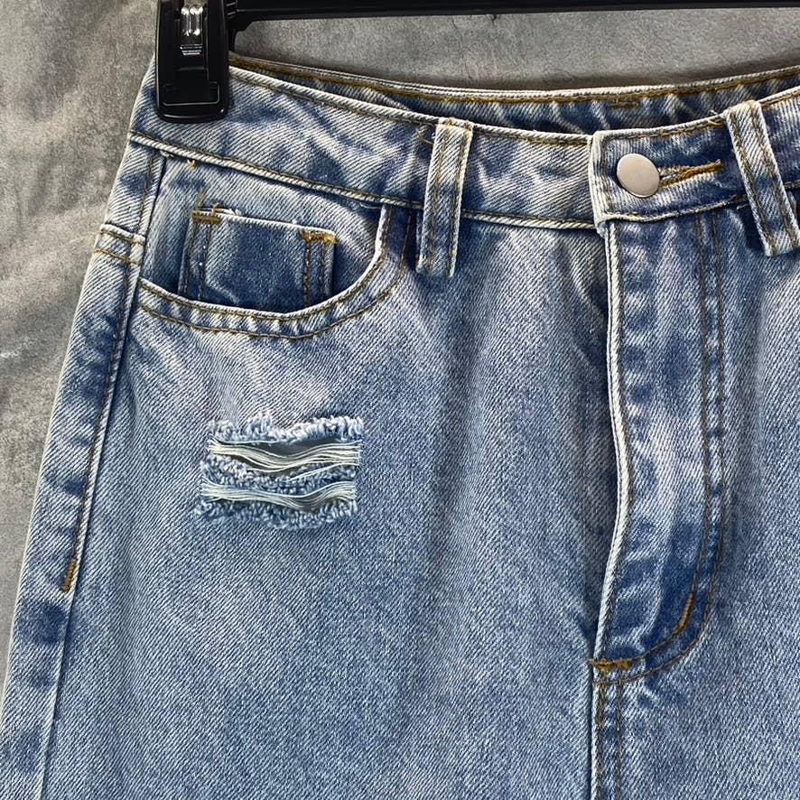 LE LIS COLLECTION Women's Blue Denim Straight-Leg Distressed High-Rise Jeans SZS