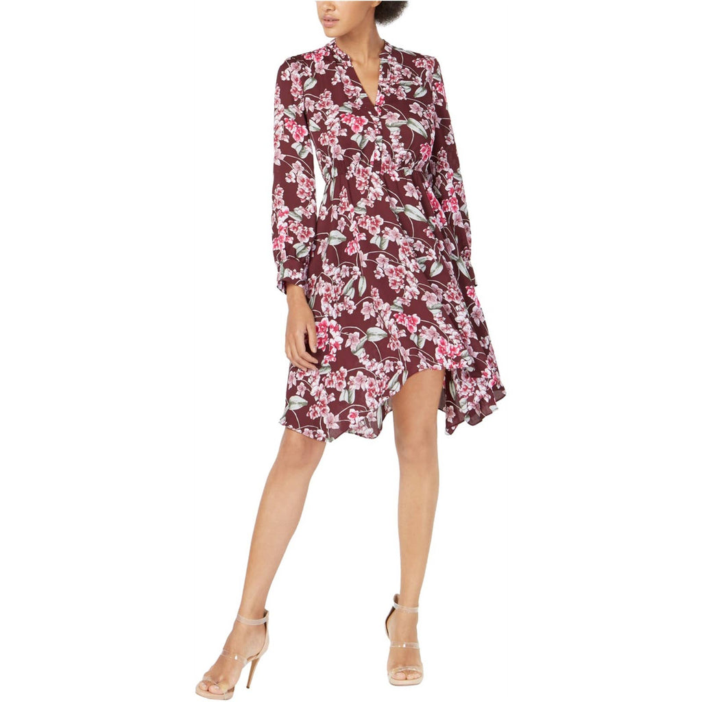 BAR III Women's Murano Blooms Printed Handkerchief Long-Sleeve Shirt Dress SZ XS
