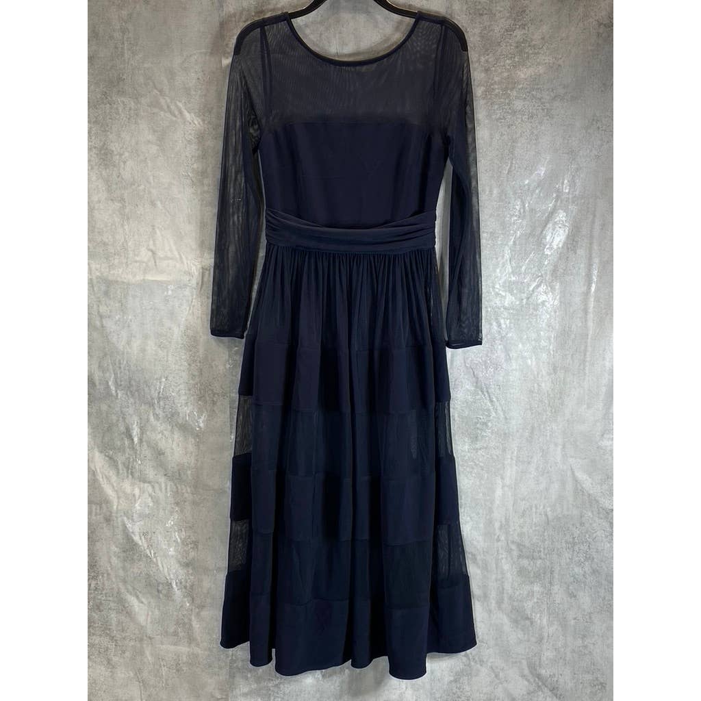 BETSY & ADAM Women's Navy Bailey Illusion Trim Long-Sleeve Fit & Flare Midi
