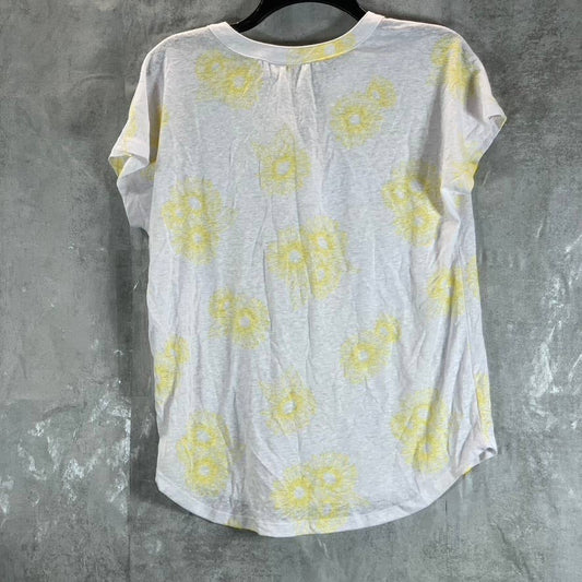 STYLE & CO Women's Yellow Combo Spring Escape Floral-Print Henley Top SZ M