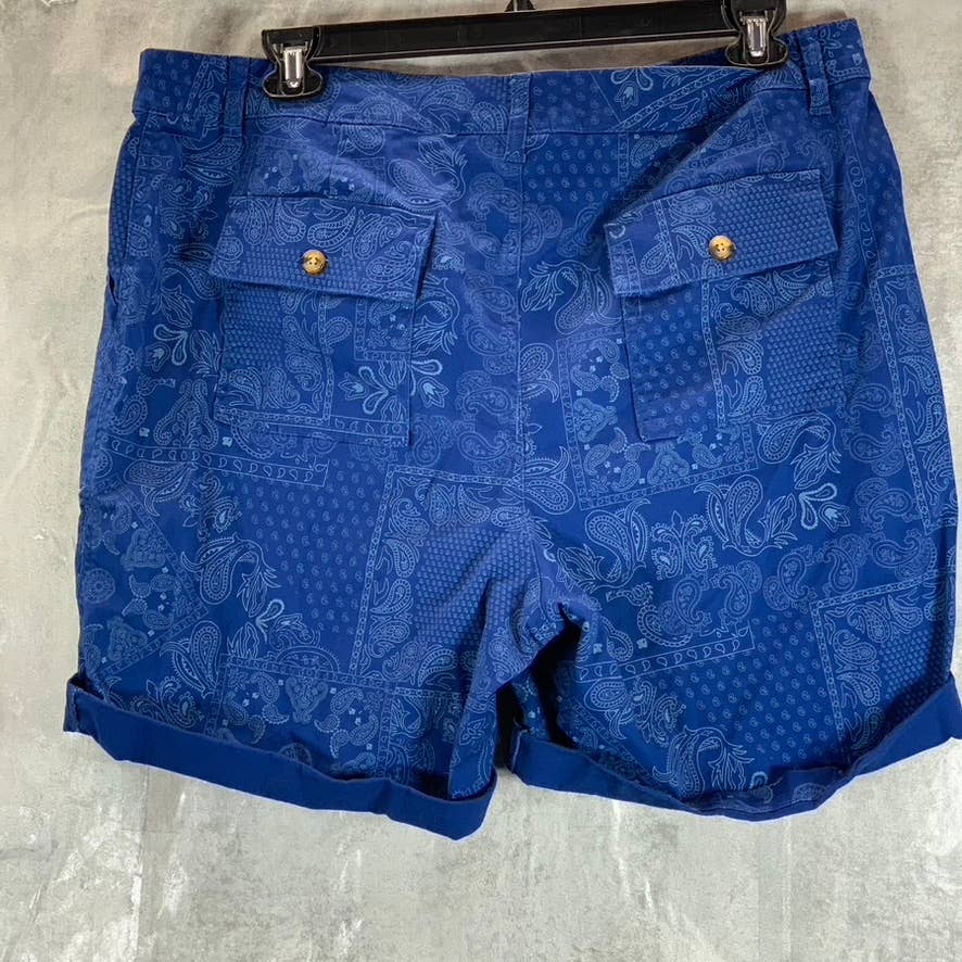 STYLE & CO Women's Paisley Blue Mid-Rise Roll-Cuff Bermuda Shorts SZ 18