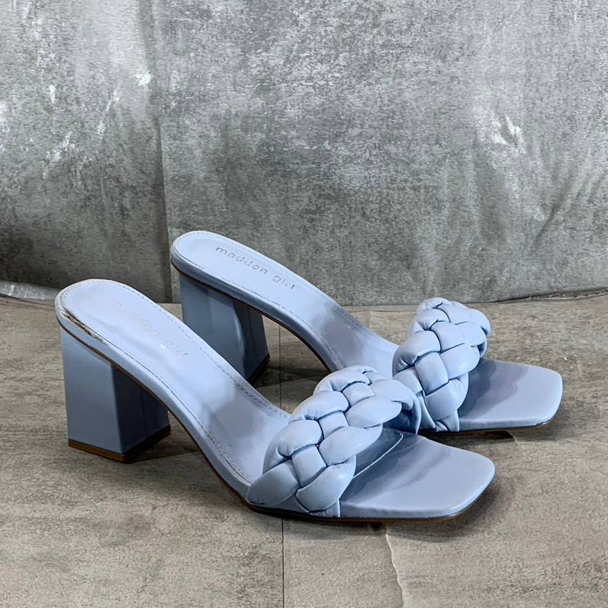 MADDEN GIRL Women's Blue Ribbon Gracy Braided Square-Toe Block-Heel Sandals SZ10