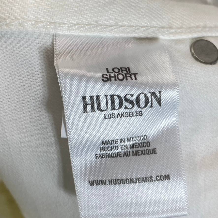 HUDSON Jeans Women's White Denim Lori High-Rise Frayed-Hem Cutoff Shorts SZ 27