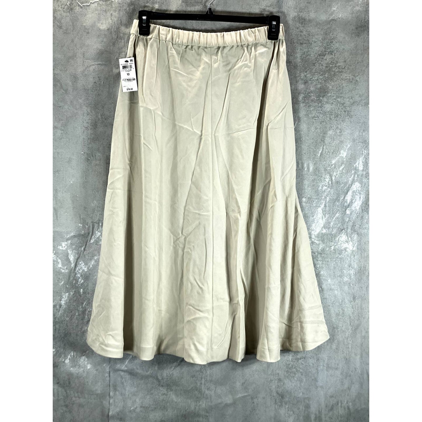 ALFANI Women's Oatmeal Elastic Waist Pocketed Pull-On Midi Skirt SZ 10