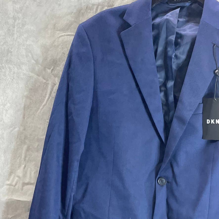 DKNY Men's Blue Textured Long Modern-Fit Stretch Two-Button Suit jacket SZ 40L