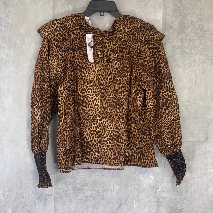 TOPSHOP Leopard Animal Print Yoke Poplin Long Sleeve Blouse SZ 6
