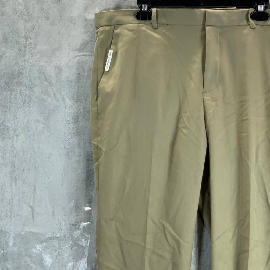 PERRY ELLIS PORTFOLIO Men's Tan Mini Check Slim-Fit Stretch Dress Pants SZ 36X32
