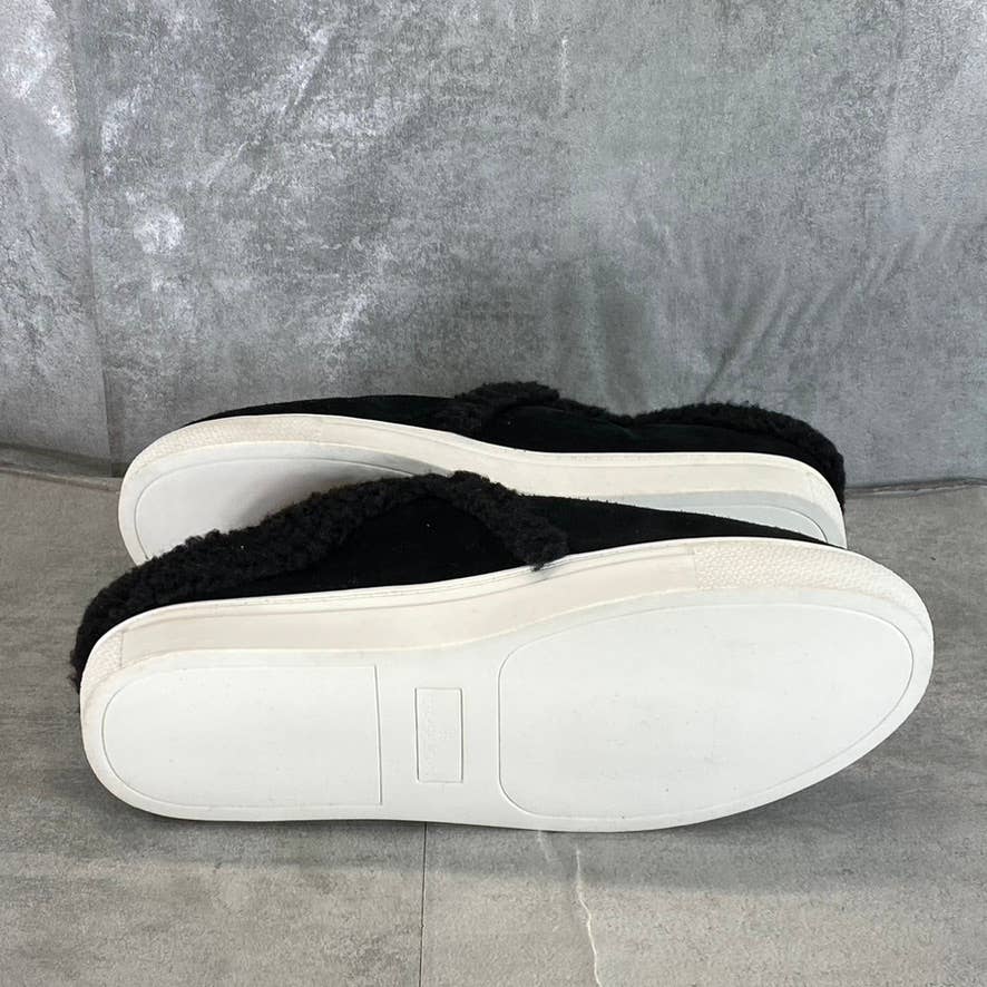 CASLON Women's Black Solid Leather Nage Cozy Faux-Fur Slip-On Mule Shoes SZ 9.5