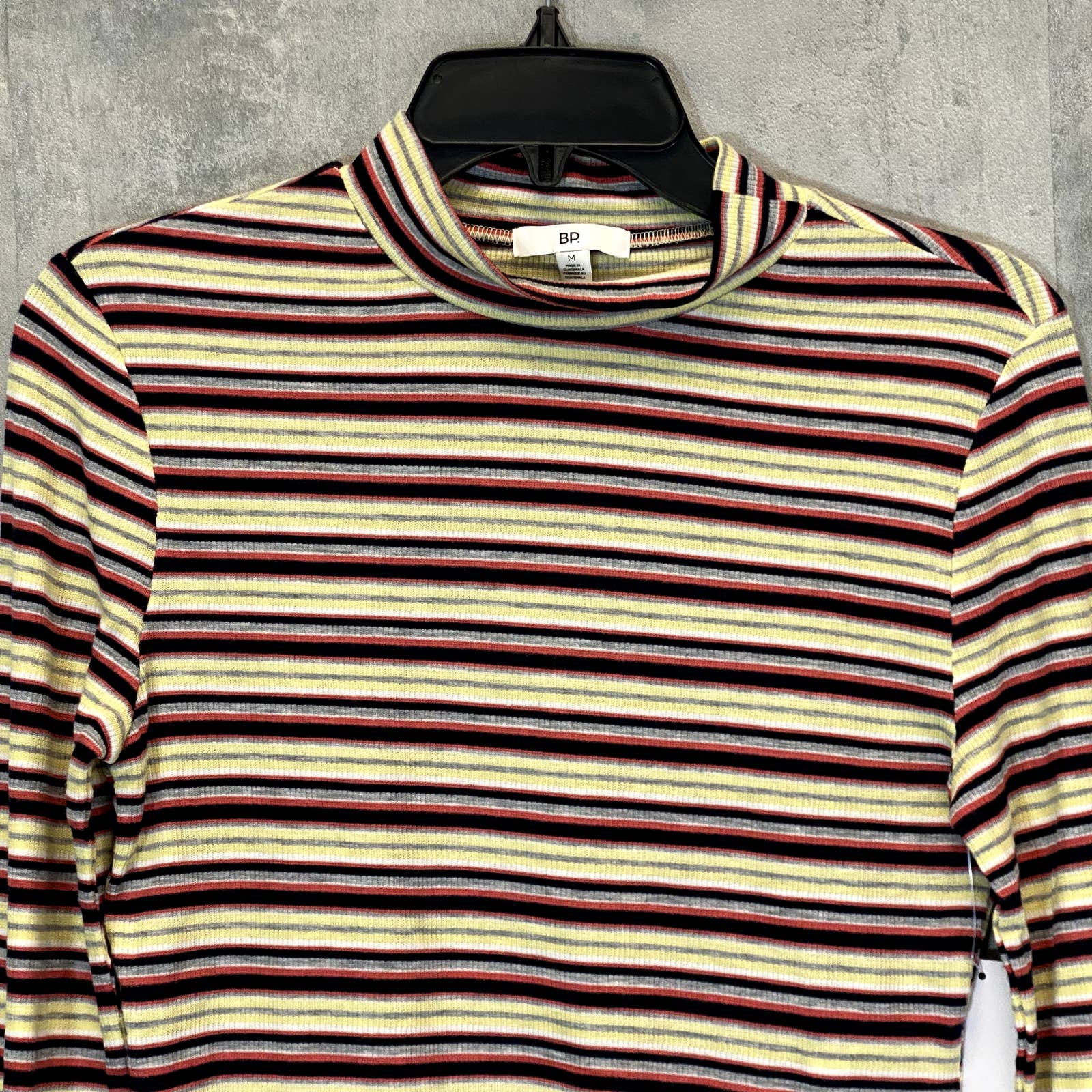BP. Women's Yellow Multi Stripe Ribbed Mock Neck Long Sleeve Crop Top SZ M
