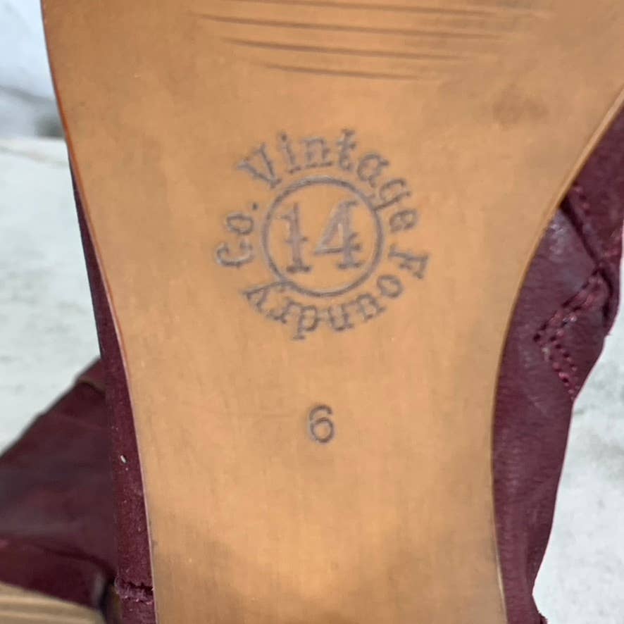 VINTAGE FOUNDRY CO. Women's Burgundy Sabrina Peep-Toe Block-Heel Ankle Boots SZ6