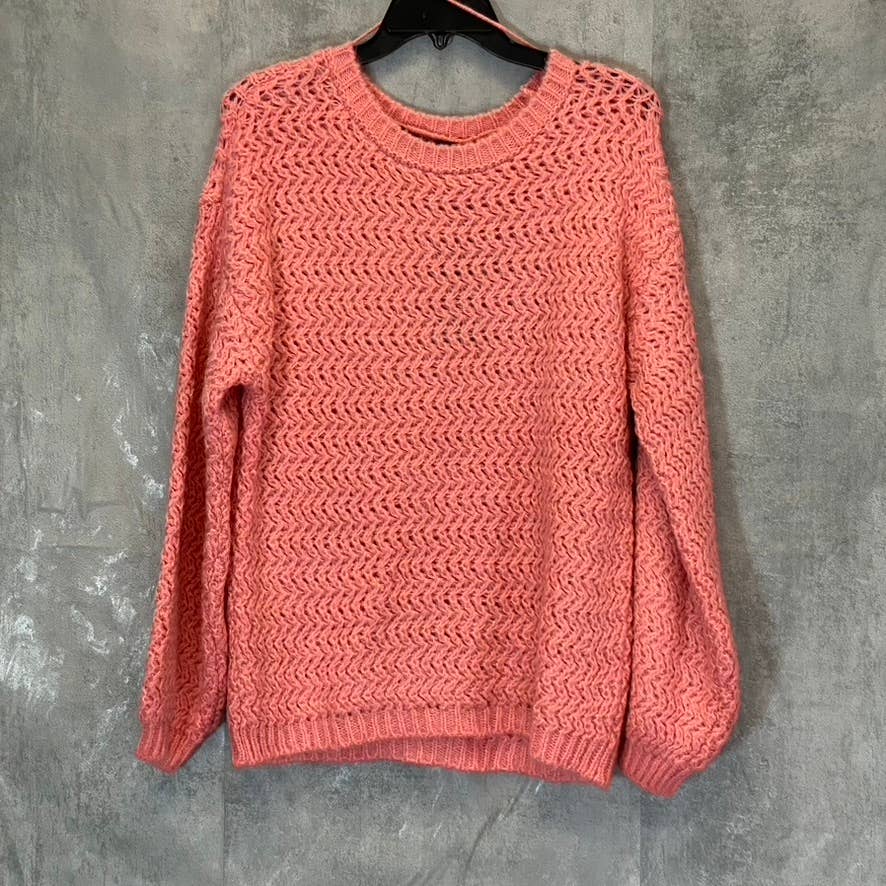 VERO MODA Women's Geranium Pink Freja Balloon Long Sleeve Crewneck Sweater SZ M