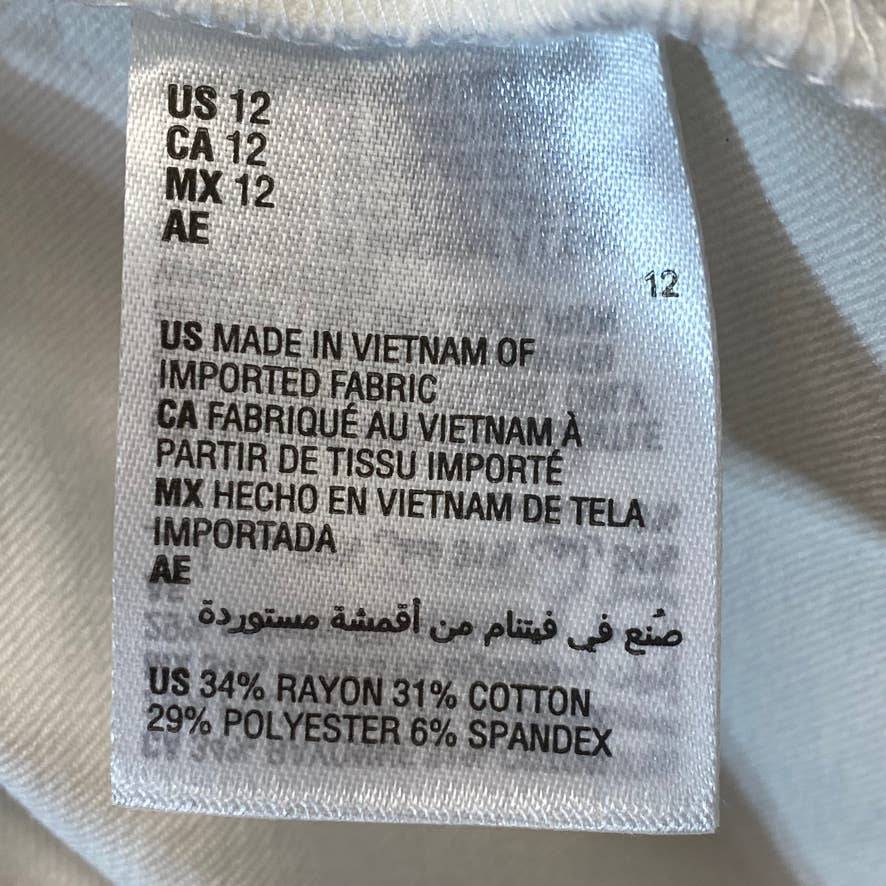 ALFANI Women's Bright White Comfort High-Rise Fringe-Hem Pull-On Pants SZ 12