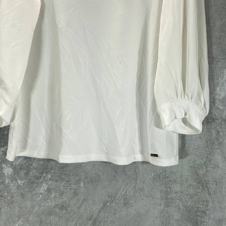 CALVIN KLEIN Women's Soft White Round-Neck 3/4 Blouson-Sleeve Top SZ S