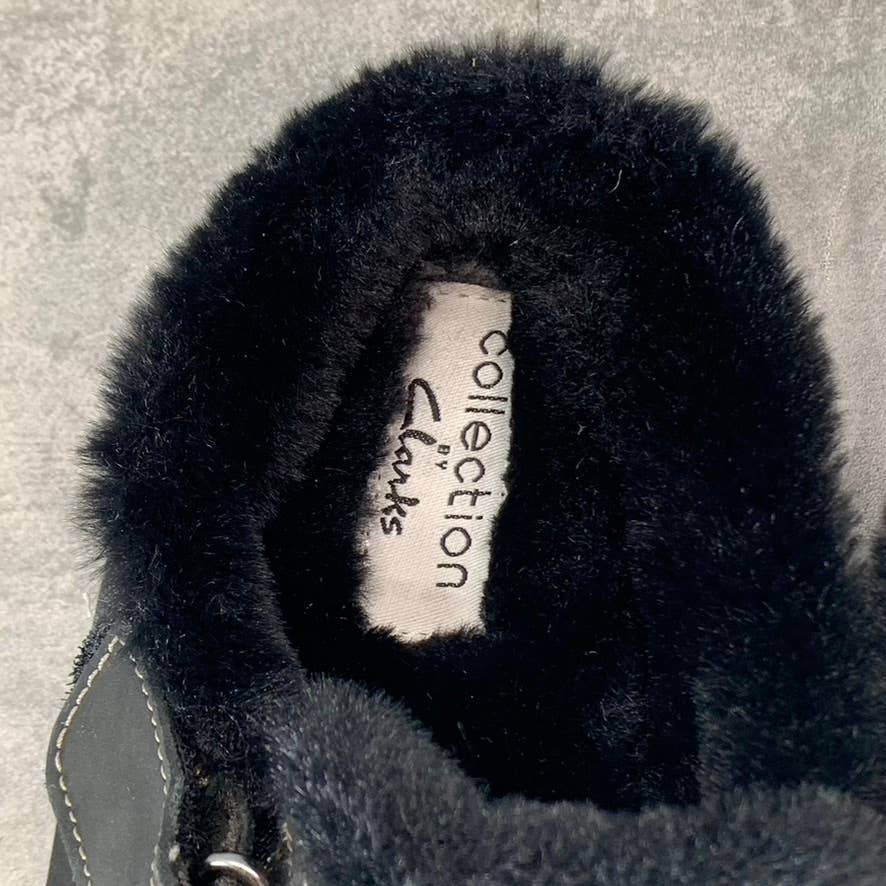 CLARKS COLLECTION Women's Black Leather Roseville Faux-Fur Slip-On Clogs SZ 6.5
