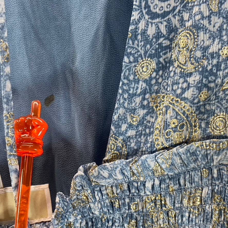 MICHAEL MICHAEL KORS Women's Petite Chambray Paisley Smocked Ruffle Dress SZ P/M