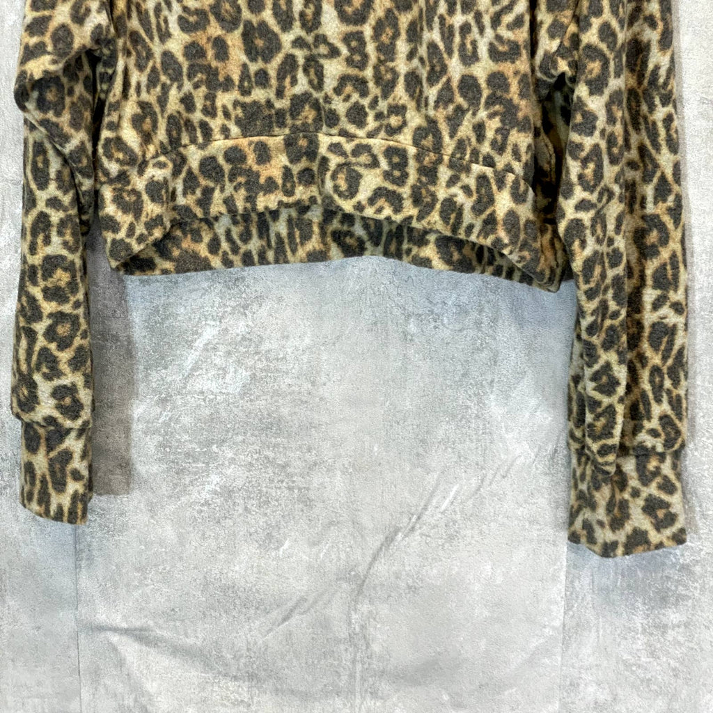 SOCIALITE Women's Brown Animal Print Long Sleeve Pullover Hooded Sweater SZ XL