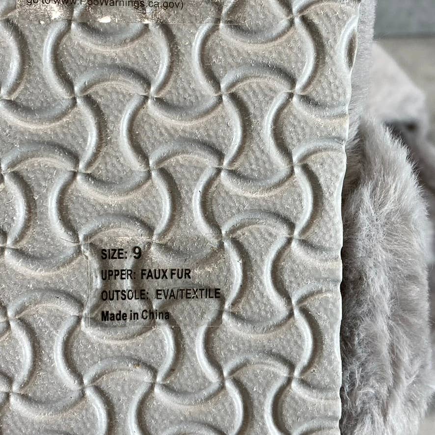 OLIVIA MILLER Women's Gray Faux-Fur Chloe T-Strap Thong Slip-On Slippers SZ 9