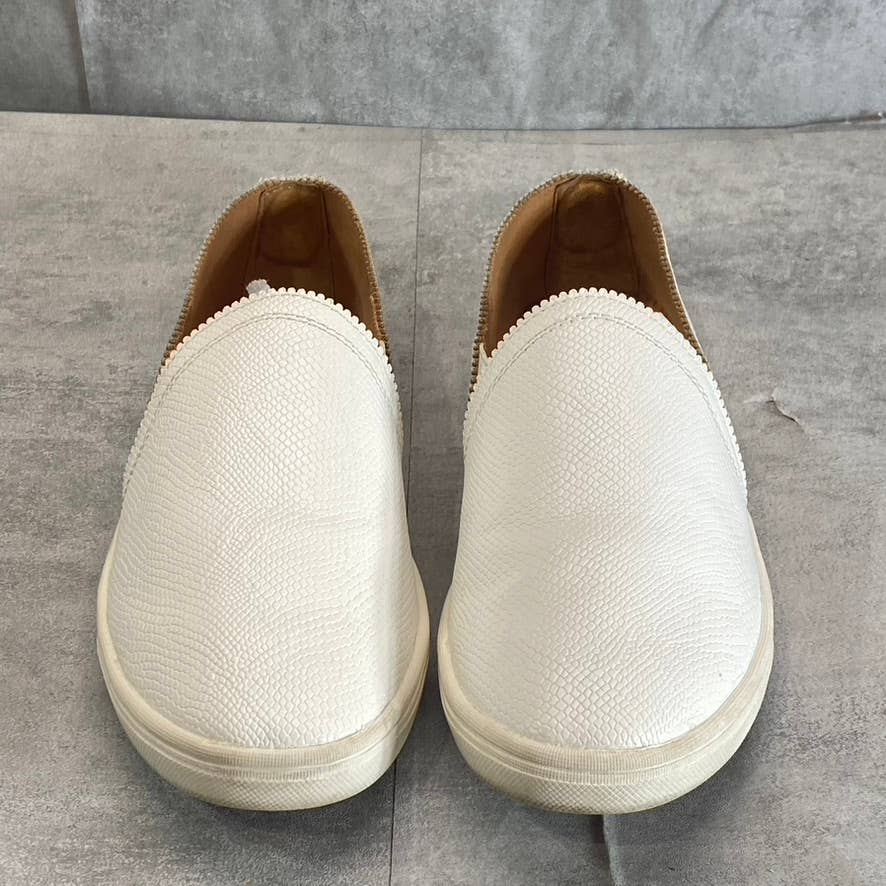 SUN+STONE Women's White Snake Embossed Miriam Round-Toe Slip-On Sneakers SZ 8.5