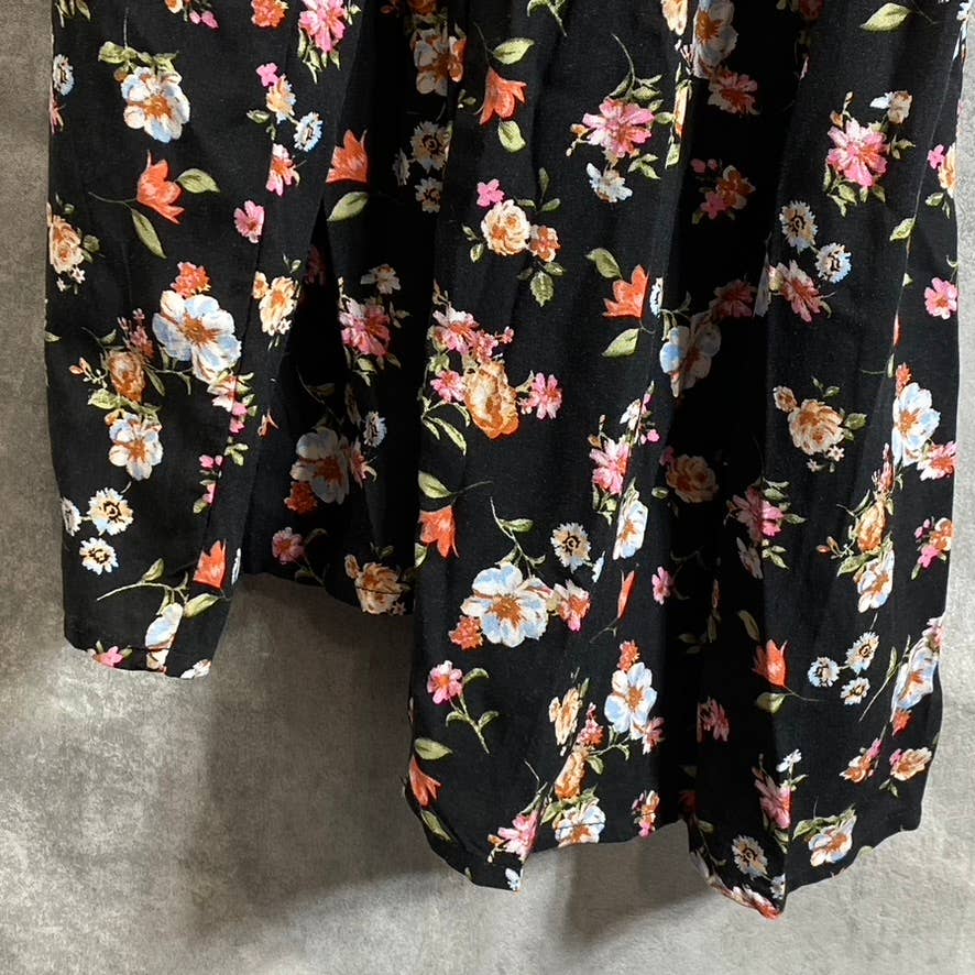 KINGSTON GREY Juniors' Black Floral Ruffle V-Neck Tie-Waist Pant Jumpsuit SZ 2XL