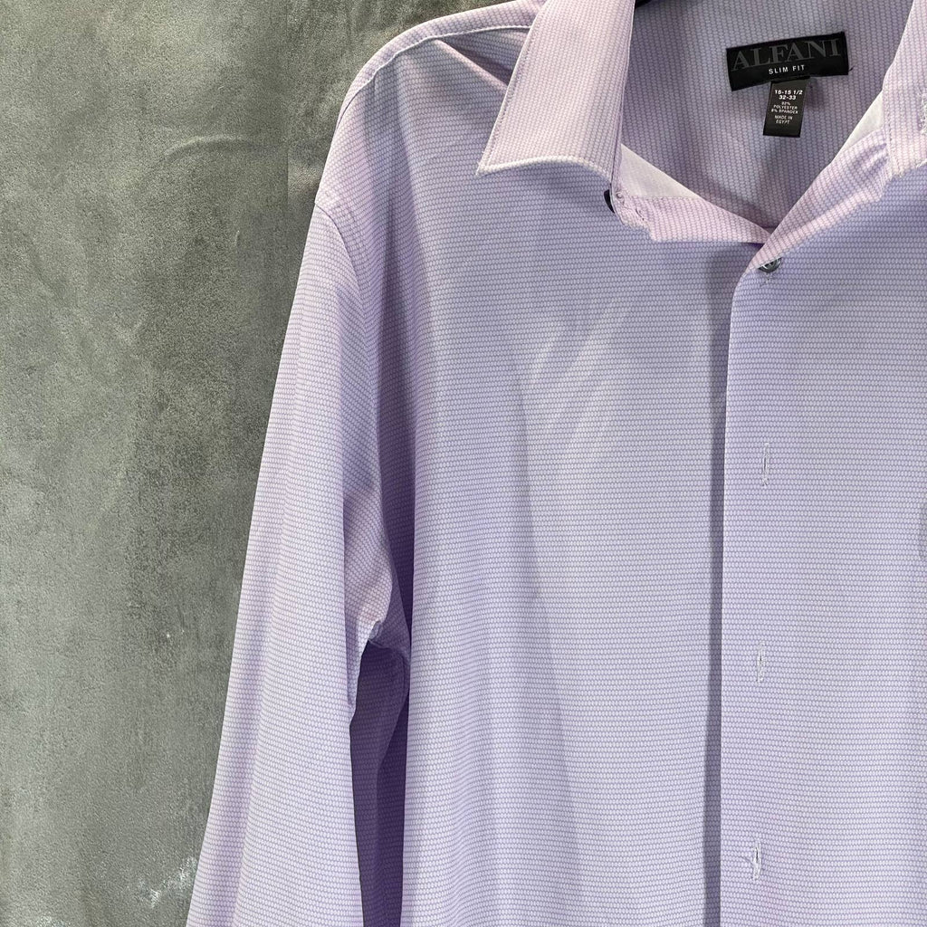 ALFANI Men's Lavender Mini Geo-Print Slim-Fit Stretch Shirt SZ 15-15.5 32/33