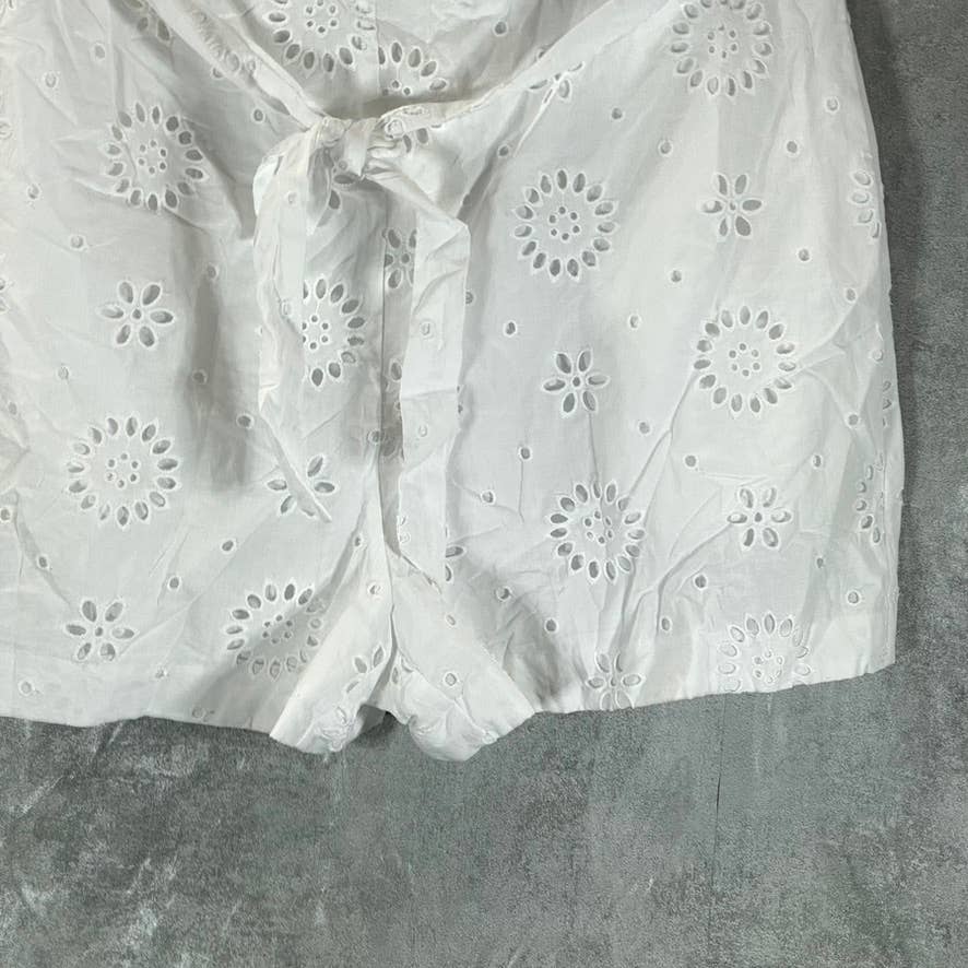 BAR III Women's Bright White Ruffled Strapless Eyelet Tie-Waist Romper SZ 12