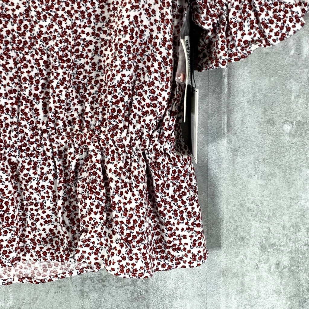 1.STATE Women's Peplum Ditsy Floral-Print Crewneck Short Sleeve Peplum Top SZ XS