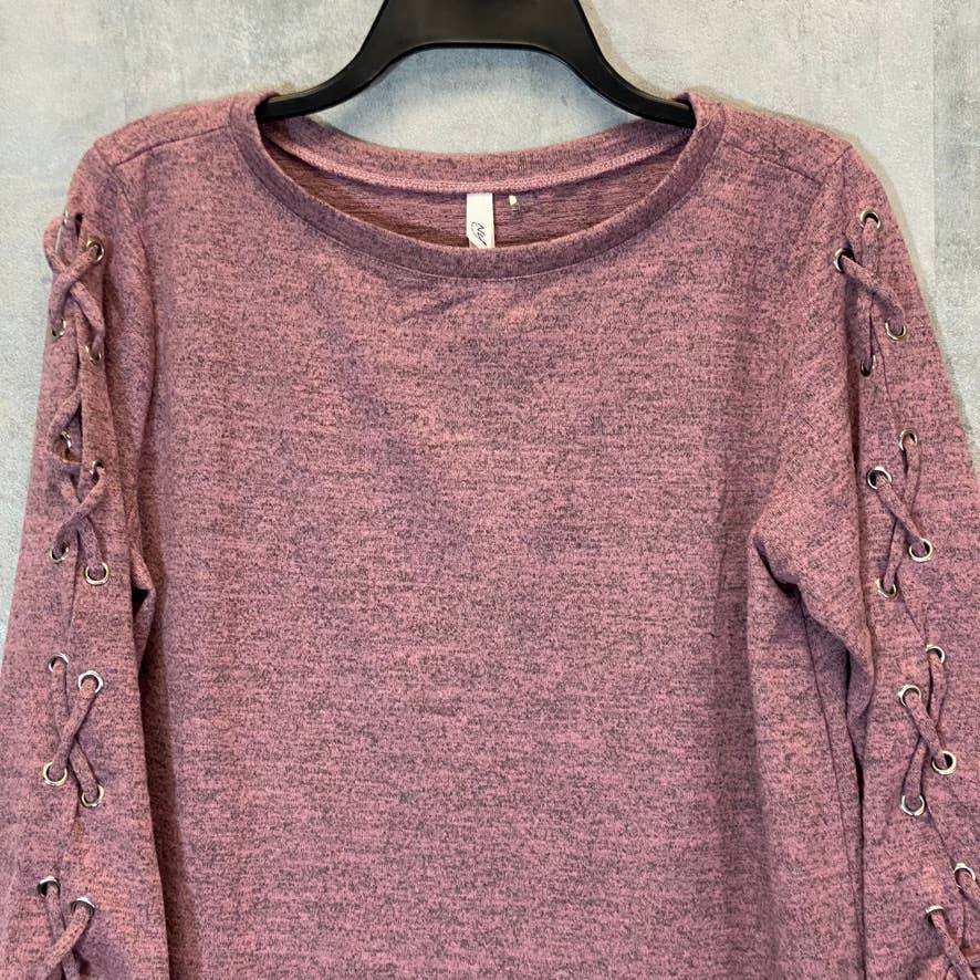 NY COLLECTION Women's Mauve 3/4 Criss Cross Grommet Detail Sleeves Scoopneck Top SZ L
