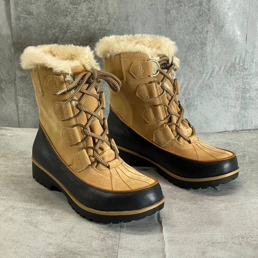 JBU By JAMBU Women's Tan Brunswick Faux-Fur Waterproof Memory Foam Lace-Up Boots SZ 6