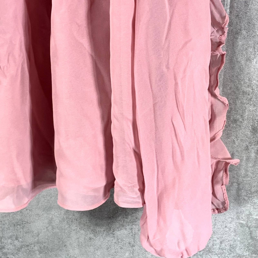 1.STATE Women's Rose Pink Ruffled Tie V-Neck Cold-Shoulder Top SZ M