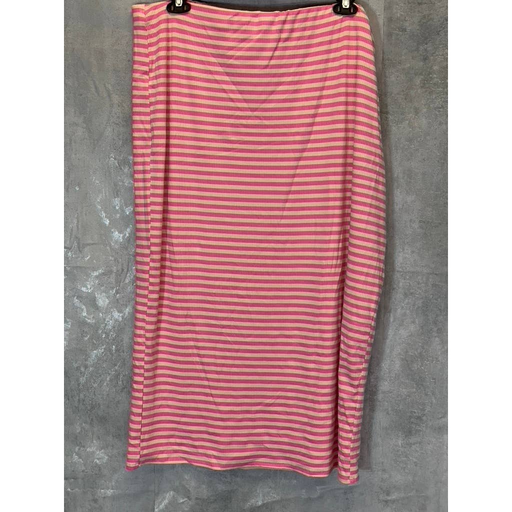 AFRM Women's Plus Size Pink/Nude Stripe Ribbed Torino Midi Pull-On Skirt SZ 2X