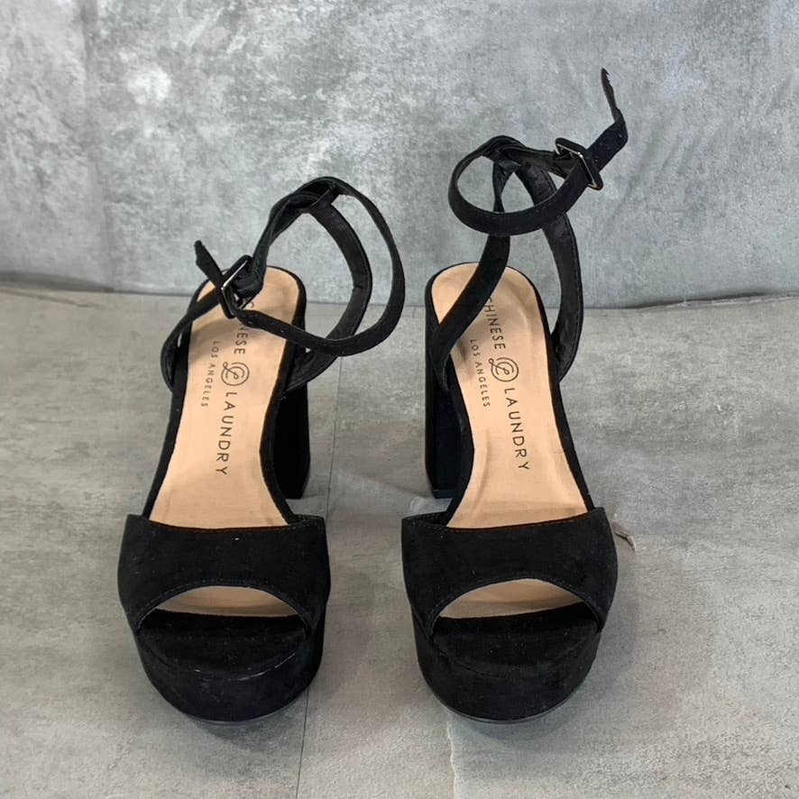 CHINESE LAUNDRY Women's Black Theresa Ankle-Strap Block-Heel Platform Sandal SZ6