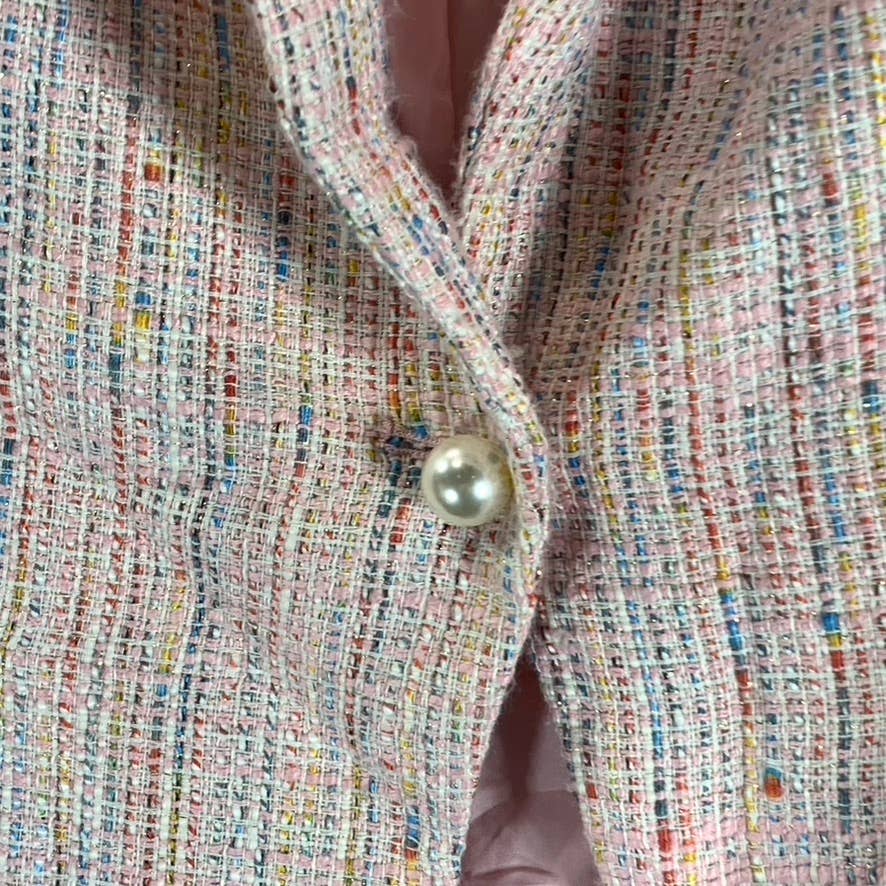 DKNY Women's Lipstick Multi Tweed Notch-Collar Faux Pearl One-Button Blazer SZ 6