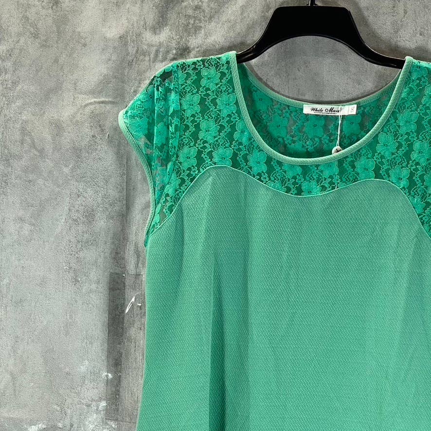 WHITE MARK Women's Plus Mint Pelagia Scoop-Neck Lace-Trim Mini Dress SZ 1XL