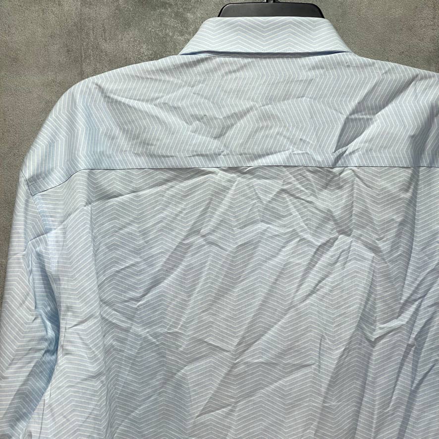 ALFANI Light Blue Regular-Fit Performance Stretch Chevron-Print Dress Shirt SZ L