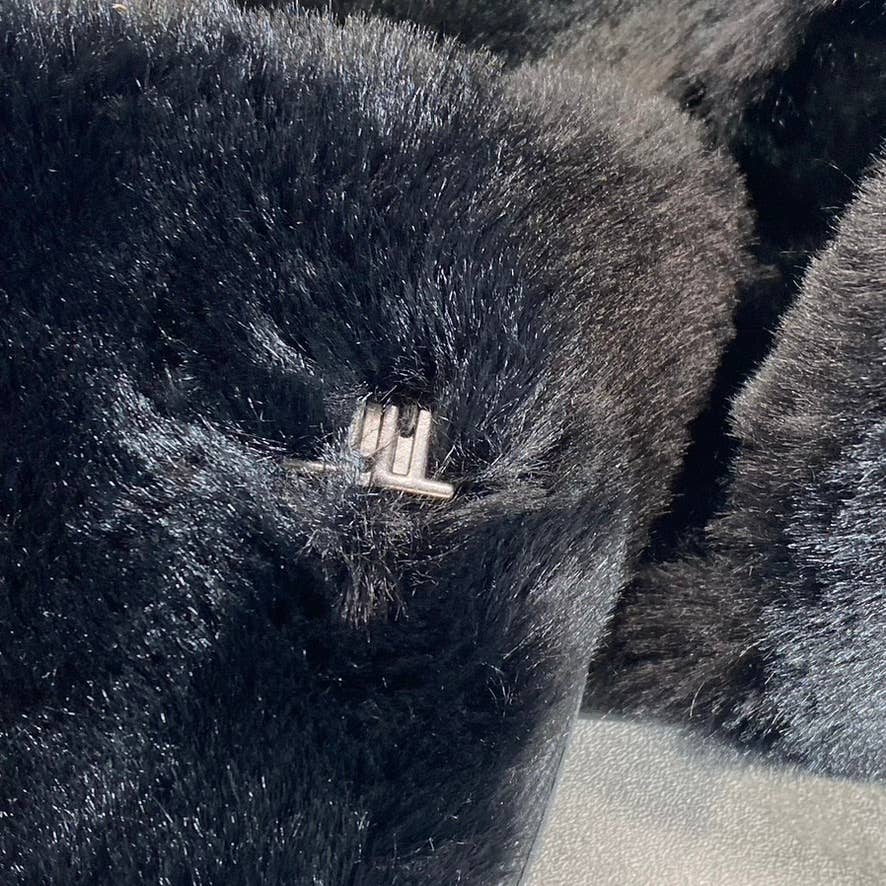 LONDON FOG Women's Black Faux-Fur Lilly Round-Toe Slide Flat Slippers SZ 8