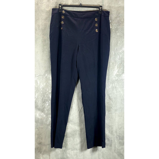 BAR III Women's Bar Navy High-Rise Button-Detail Pull-On Sailor Pants SZ 16