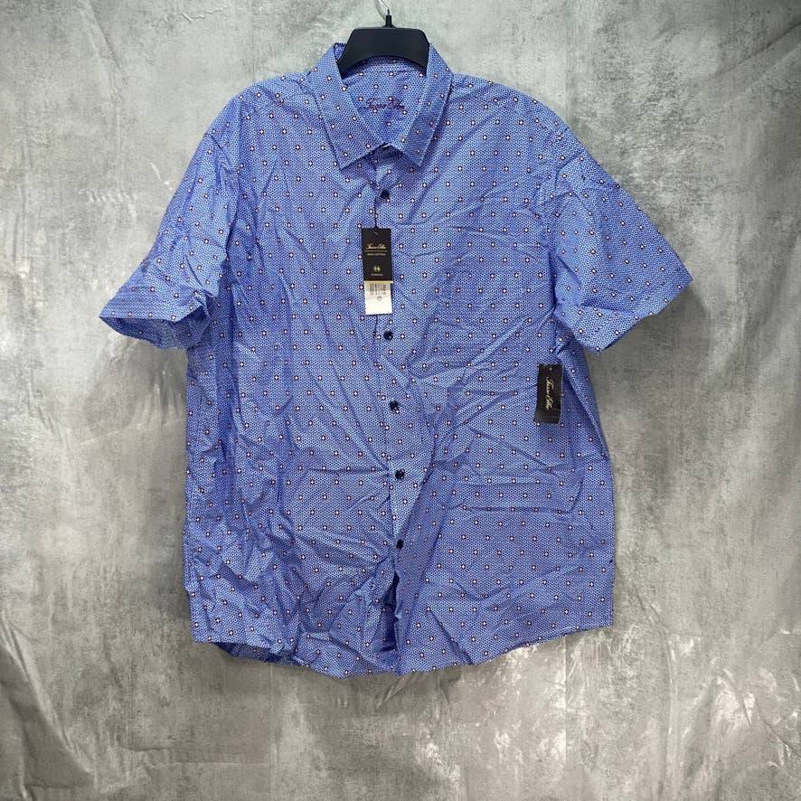 TASSO ELBA Blue Combo Reinatto Print Short Sleeve Button-Up Shirt SZ 2XL