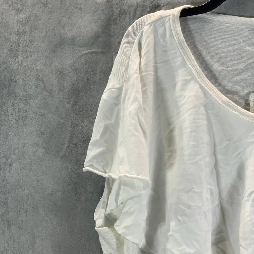 FREE PEOPLE Women's Optic White Girl Talk V-Neck Layered Short-Sleeve Top SZ S