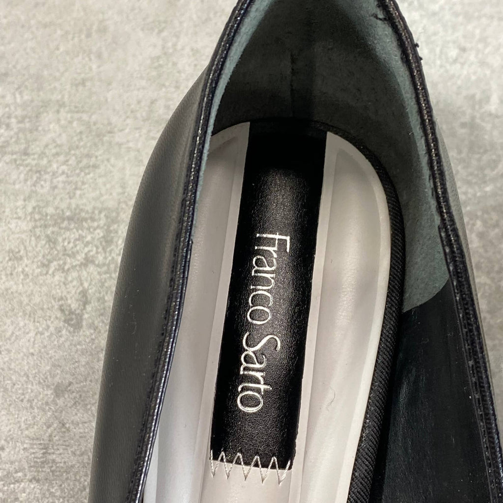 FRANCO SARTO Women's Black Leather Pisa Square-Toe Round-Heel Pumps SZ 9.5