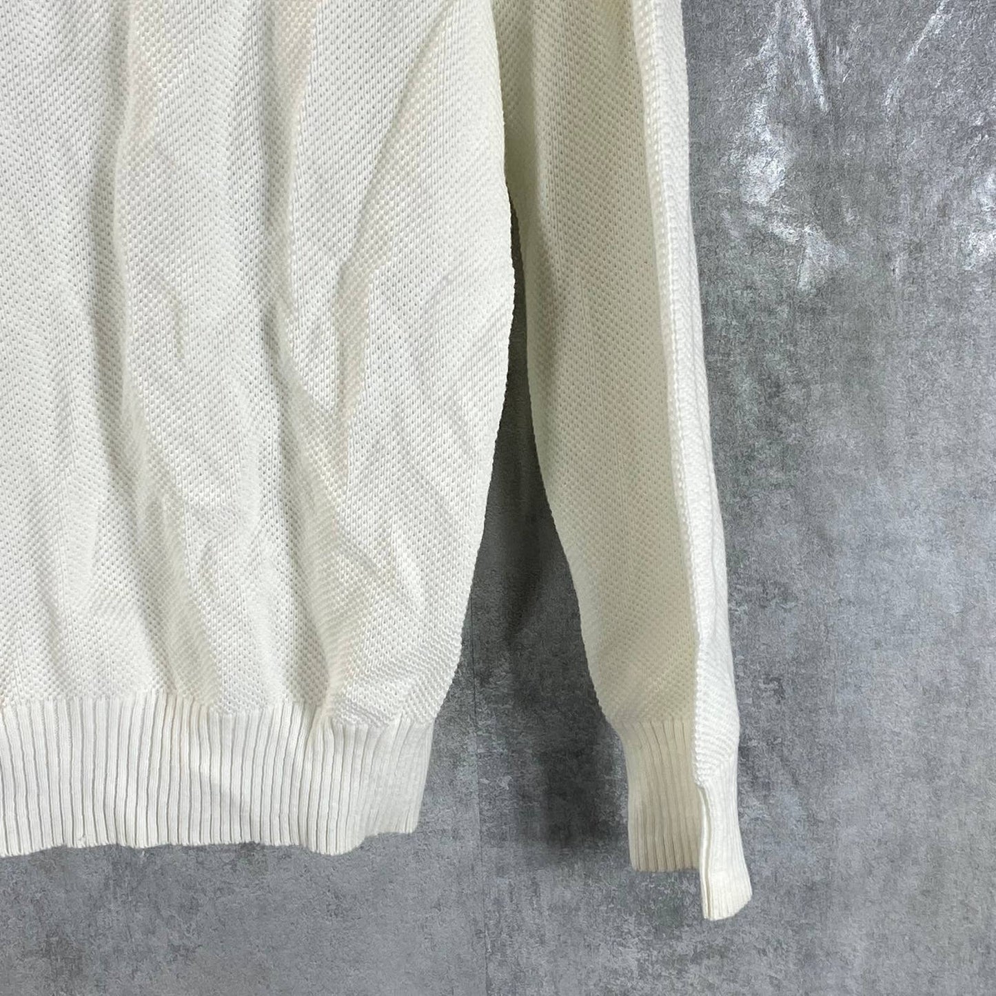 CLUB ROOM Men's Winter Ivory Quarter-Zip Stand-Collar Textured Sweater SZ L